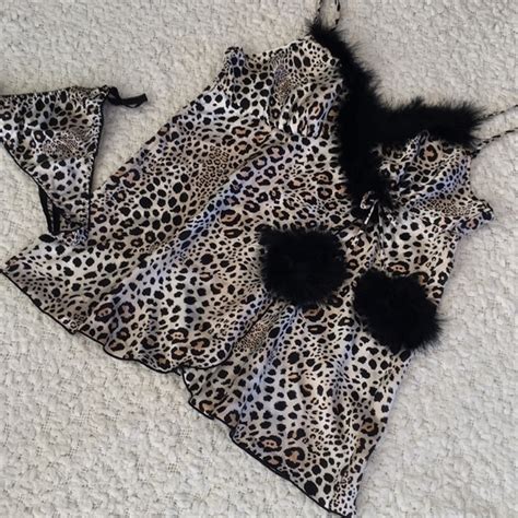 Seductive Wear Intimates Sleepwear Nwot Feather Trim Sexy Lingerie Nighty Set Poshmark
