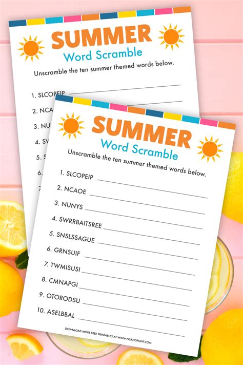 Summer Words For Scramble