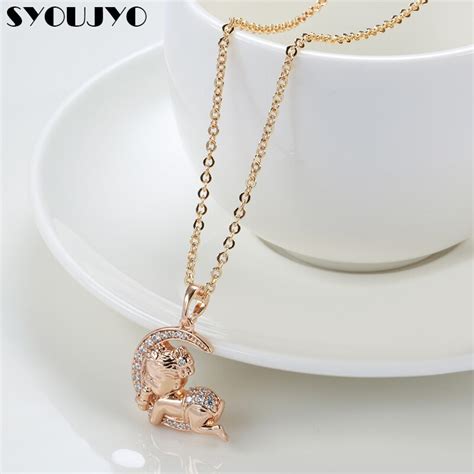 SYOUJYO Myths Moon Baby Pendant Necklace For Women 585 Rose Gold With