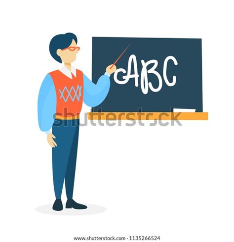 Teacher Standing Front Blackboard Classroom Professor Stock Vector