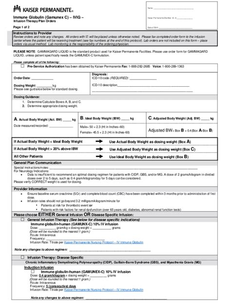 Fillable Online Immune Globulin Liquid Iviginfusion Therapy Plan