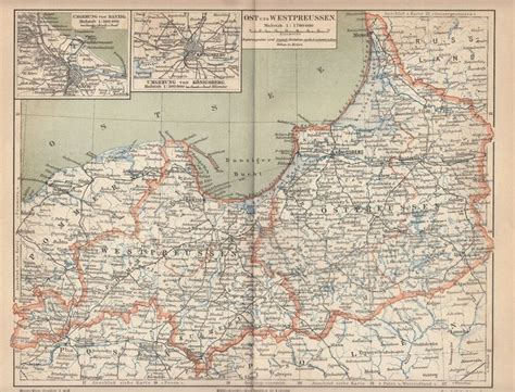 Ostpreussen und Westpreussen Danzig Königsberg 1888 Alte Landkarte