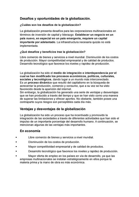 Desafíos Y Oportunidades De La Globalización ¿cuáles Son Los Desafíos