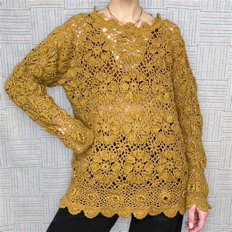 Vintage Crochet Sweater Vintage S Or S Earthy Depop