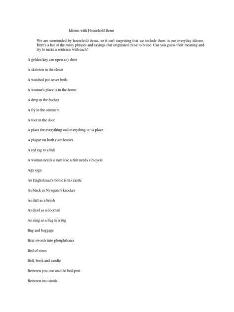 Idioms With Household Items Pdf