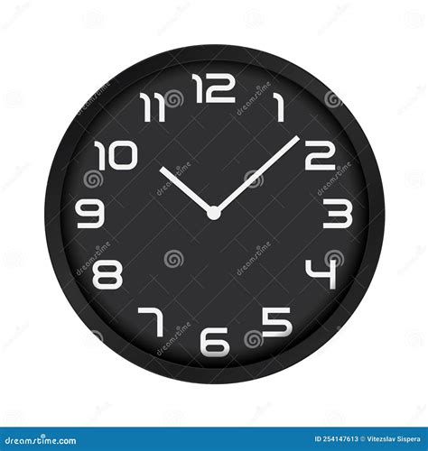 Black Wall Clock With Numbers And Hands Isolated On White Background