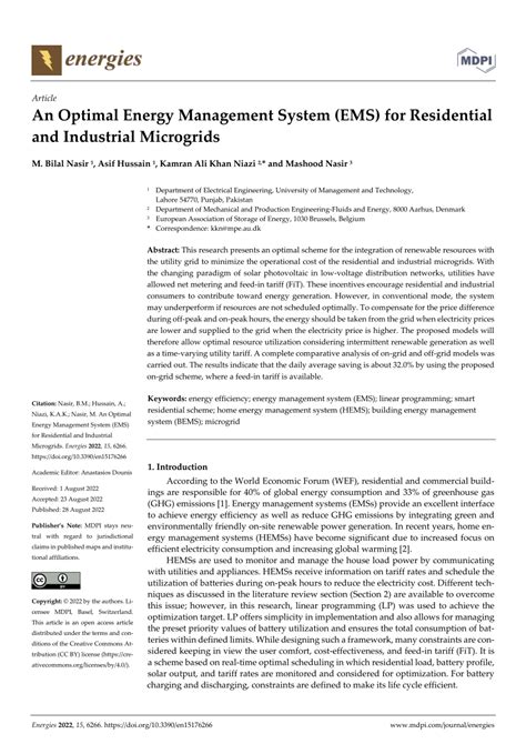 Pdf An Optimal Energy Management System Ems For Residential And