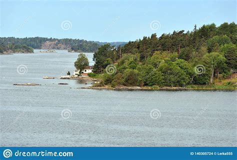 Stockholm Archipelago In Baltic Sea Summer Landscape With White House