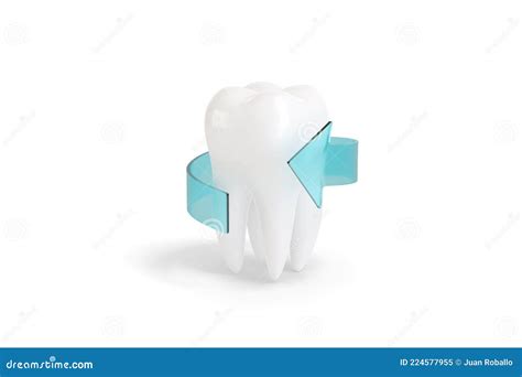 Molar Tooth With Blue Arrow Surrounding It Isolated On White Background Dental Health Concept