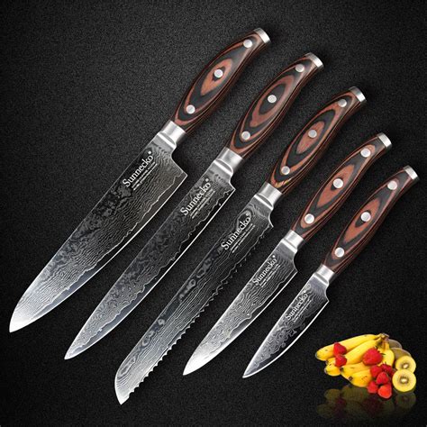 Sunnecko 5pcs Chef Knife Sets 73 Layers Japanese Vg10 Damascus Steel