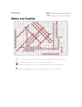 States And Capitals West Virginia State Symbols Wordsearch Puzzle