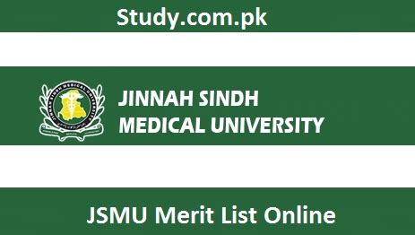 Jinnah Sindh Medical University Merit List 2024 MBBS BDS BSMT