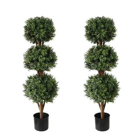 Artificial Triple Ball Boxwood Topiary Tree 2 Pack 465in Indooroutdoor Use Always Green