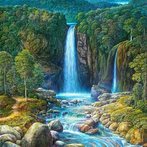 Catarata Oleo Sobre Lienzo Scenery Paintings Beautiful Nature