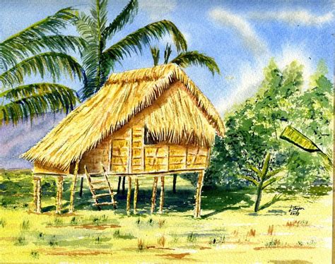 Watercolor Painting Of A Traditional Philippines Nipa Hut