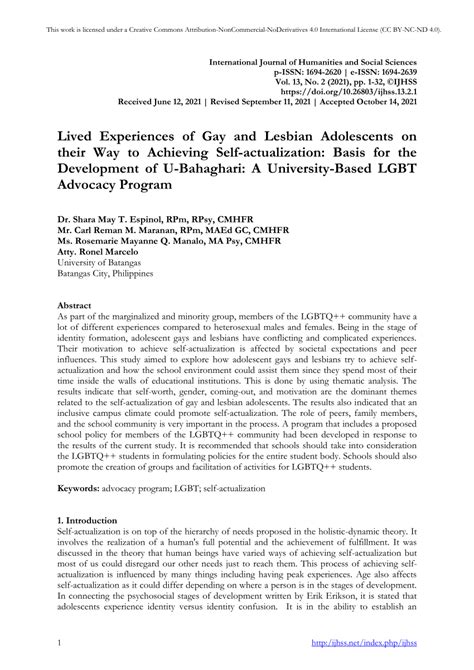 PDF Lived Experiences Of Gay And Lesbian Adolescents On Their Way To Achieving Self