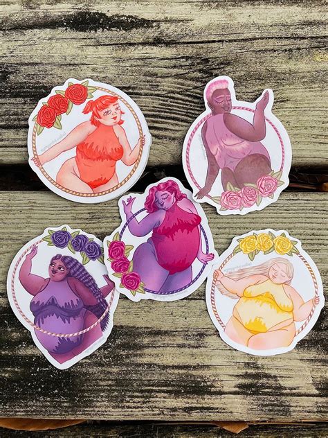 Sticker Pack Rose Hoop Babe Body Positive Fat Plus Size Stickers Waterproof Flower Valentines