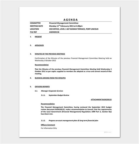 management meeting agenda template  word excel
