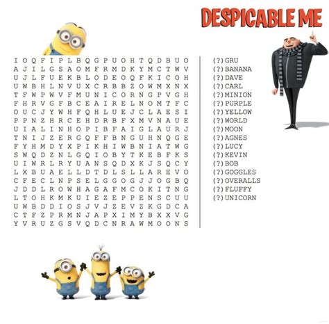 Minion Word Search Printable Word Search Printable