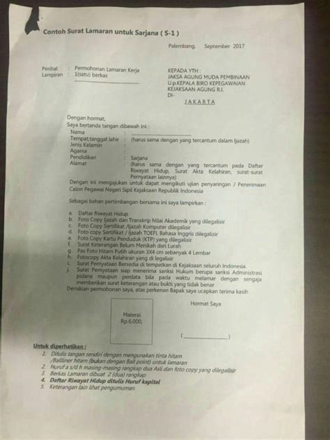 Download Contoh Format Surat Lamaran Pernyataan Seleksi Cpns Kejagung 2018 Kejaksaan Agung