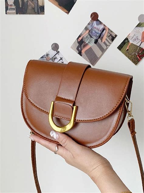 Olivia Mark Minimalist Metal Decor Flap Saddle Bag Women Crossbody