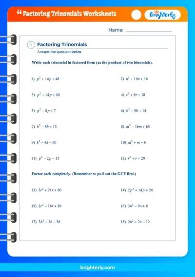 Free Printable Factoring Trinomials Worksheets Pdfs