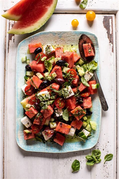 Greek Watermelon Feta Salad With Basil Vinaigrette Half Baked Harvest