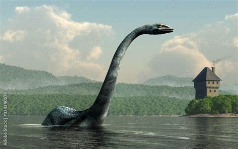 Nessie The Famed Lake Monster Of Loch Ness In Scotland Rears Out Of The Waters Of The Lake A