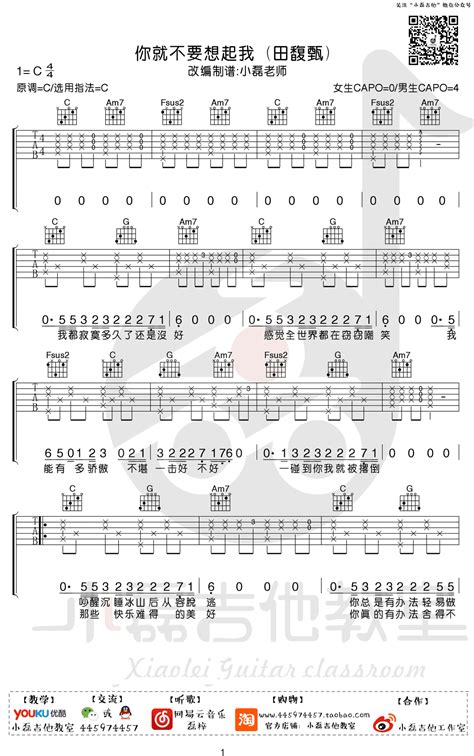 田馥甄《你就不要想起我》吉他谱c调吉他弹唱谱 打谱啦