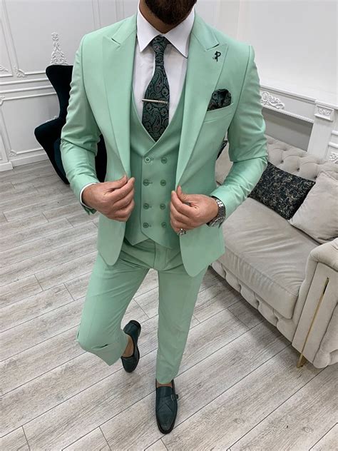 Light Green Slim Fit Groom Wedding Suit For Men By Gentwith