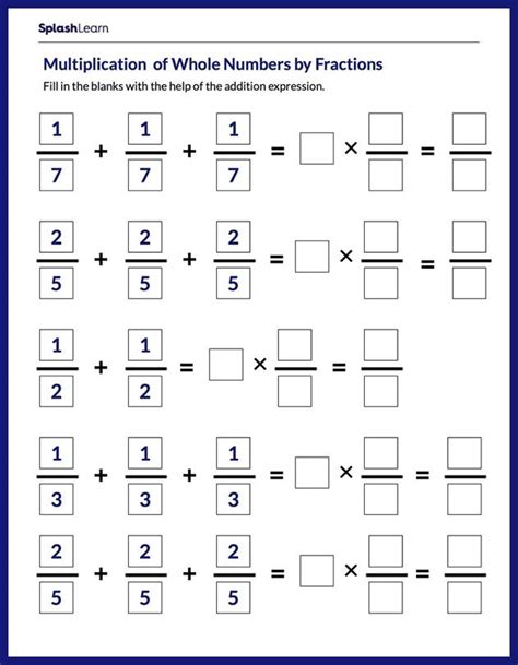 Multiplying Whole Numbers By Fractions Worksheet