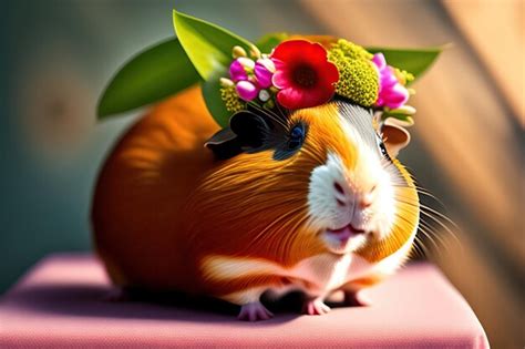 Premium AI Image | Adorable guinea pig in a flower crown