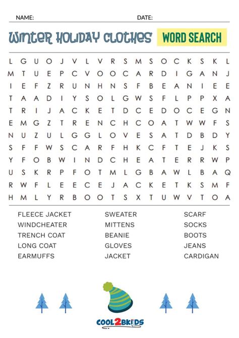 Winter Clothes Word Search