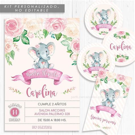 Kit Imprimible Elefante Nena Baby Shower Bautismo Cumplea Os