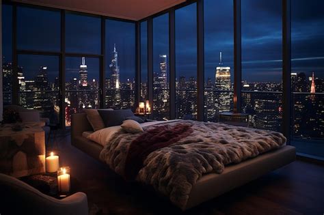 Premium Ai Image Luxurious Penthouse Bedroom With Skyline View