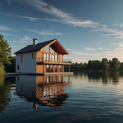 Lake Side Cottage Premium Ai Generated Image