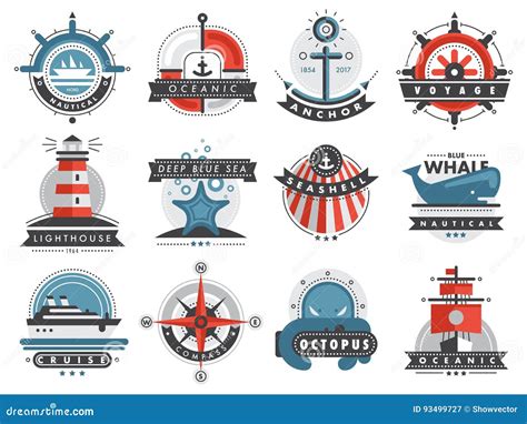 Nautical Templates Set Marine Labels Sea Badges Anchor Design Emblems