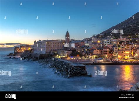 Night Lights At The Seaside In The Village Of Genoa Nervi Italy With