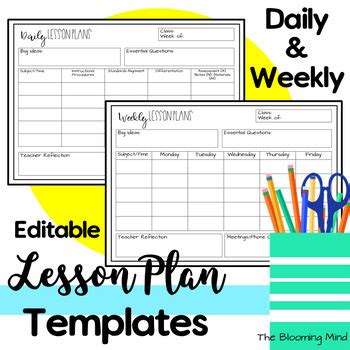 Lesson Plan Template Printable Editable