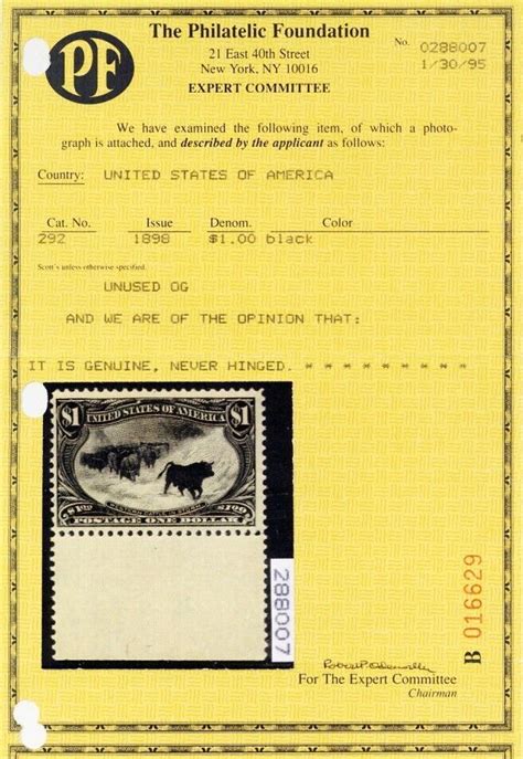 292 Mint NH VF 1 Cattle In Storm Trans With PFC Certificate Stuart