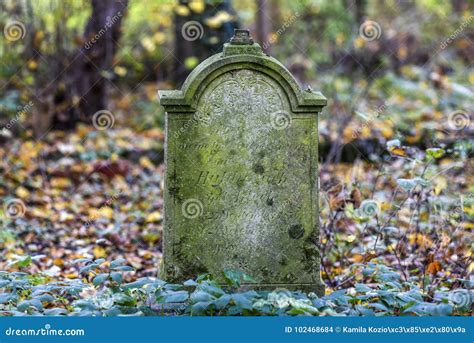 Old German Gravestone In A Closed Cemetery In Poland Stock Photo