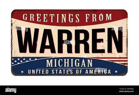 Greetings From Warren Vintage Rusty Metal Sign On A White Background