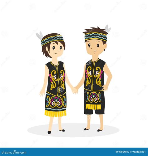 Costume Traditional Sarawak Gawai Dayak Cartoon Dayak Boy Holding