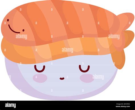 sushi with salmon fish character cartoon food cute vector illustration line and fill style Stock ...