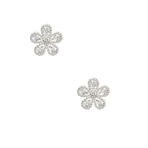 Silver Cubic Zirconia Flower Stud Earrings Claires Us