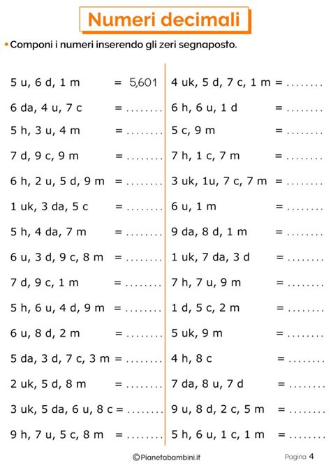 Esercizi Sui Numeri Decimali Per La Scuola Primaria Lezioni Di