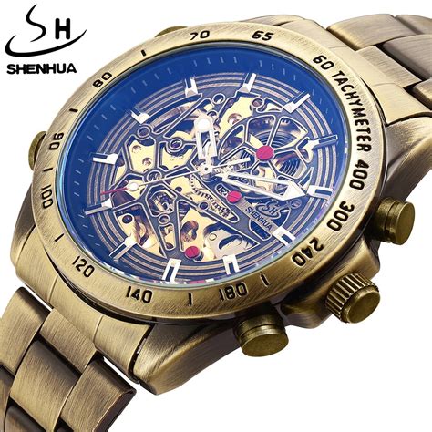 Shenhua Steampunk Design Mens Bronze Military Watches Top Brand Luxury