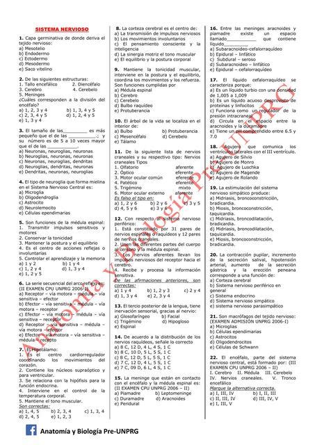 Banco de sistemas nervioso Anatomía y Biología Pre UNPRG uDocz