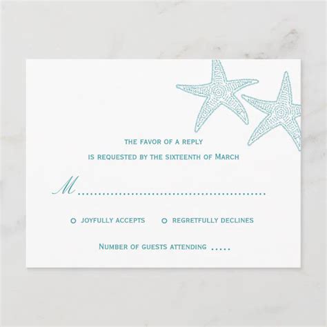 Starfish Wedding RSVP Postcard Turquoise Zazzle