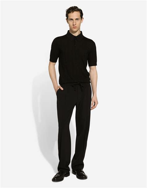 Silk Jacquard Polo Shirt With Dg Logo In Black For Men Dolceandgabbana® Us